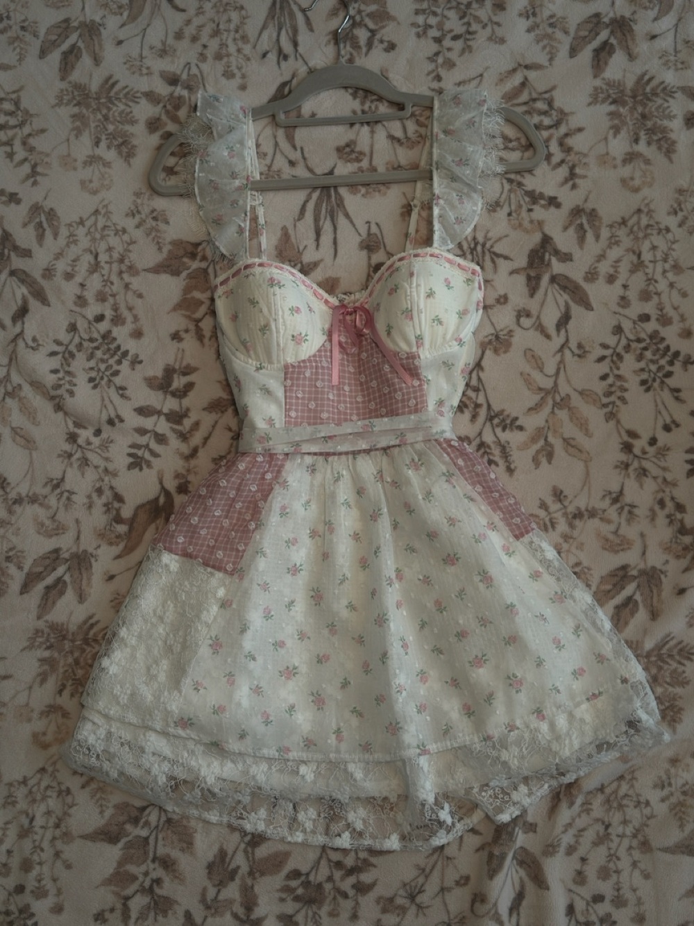 Altar'd State Cream and Pink Floral Lace Sundress